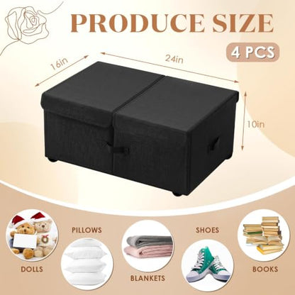 바퀴가 있는 침대 아래 보관함, 25.4cm(10인치) 높이 65L 대용량 접이식 침대 밑 보관함, 뚜껑 및 손잡이, 의류 담요 신발용 침대 밑 용기 아래 쉽게 조립할 수 있습니다 - color: 블랙., size: 65 L