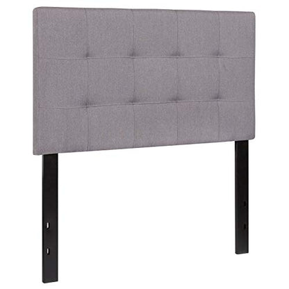 EMMA + OLIVER Twin Quilted Tufted Headboard | Adjustable Bed Rail Slots, Fabric Upholstered - color: Light Gray, size: Twin