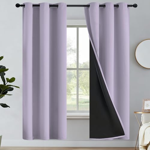 Yakamok Light Purple Blackout Curtains 63 inches Long for Bedroom, 38" Wide | Thermal Insulated Window Treatment Total Blocking Panels with Black Liner for Living Room/Dining Room Grommet Top 2 Panels - color: Light Purple, size: 38"W x 72"L (Pack of 2)