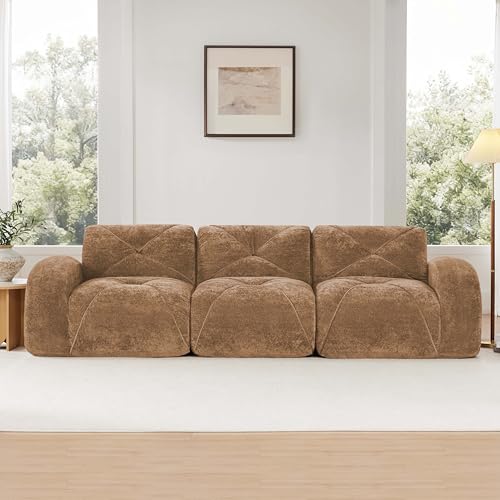 111" Velvet Modular Sofa Cama para Cuarto, Small Couches for Living Room with High Density Sponge, Cloud Loveseat with Tufted Design for Home Theater Study Space, Camel - color: Camel