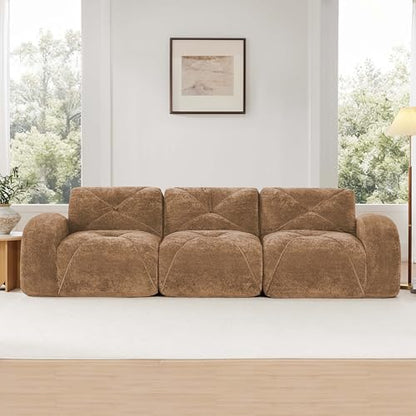 111" Velvet Modular Sofa Cama para Cuarto, Small Couches for Living Room with High Density Sponge, Cloud Loveseat with Tufted Design for Home Theater Study Space, Camel - color: Camel