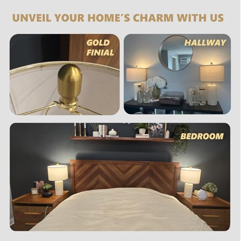 PoKat 20.75" Small Modern Ceramic Table Lamps Set of 2 for Bedroom, White | Bedside Lamps for Nightstands, Farmhouse Home Decor, End Table & Desk Light, Ideal Housewarming New Home Gift for Women Mom - color: 20.75'' Small - Beige and White