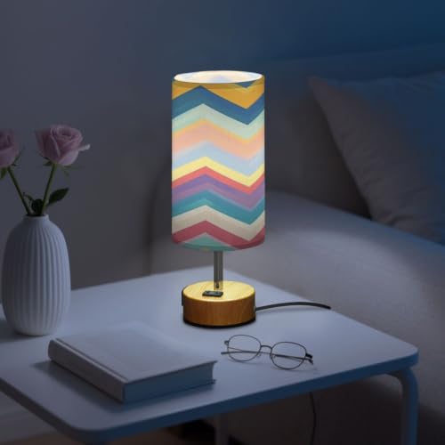 Kigai Colorful Folded Threads Touch Control Bedside Table Lamp 3 Way Dimmable Nightstand Lamp with USB A+C Charging Ports & AC Outlet Fabric Shade for Bedroom Desk Living Room