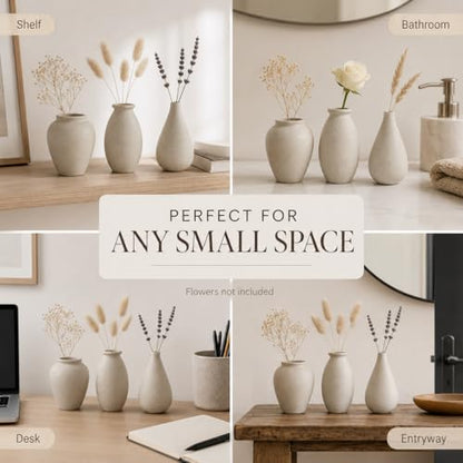 Mini Paintable Unglazed Ceramic Bud Vase Set of 3, Small Rustic Wabi Sabi Bisque Ceramic Vases, Farmhouse Boho Decorative Vases for Home Table Decor, DIY Crafts, Dried Flowers Centerpieces
