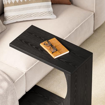 LITTLE TREE C-Shape End Table for Sofa & Bedroom - Small Side Table for Living Room, Over Couch Tray Stand for Laptop, Snacks, Books, Black, 1 Pack - color: Black