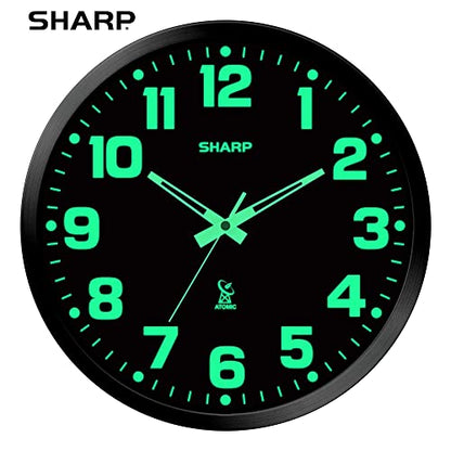 Sharp 12-Inch Atomic Wall Clock, Battery Operated, Glow in Dark | Self-setting atomic time; Easy-read analog face; Automatic time adjustment; Simple setup; Versatile home or office style - color: Black/Glow in Dark, size: Large