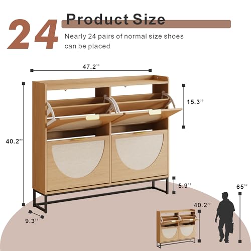 LOUVIXA Narrow Shoe Storage Cabinet, Freestanding Shoe Cabinet Organizer for Entryway, Hallway (Rattan Color)