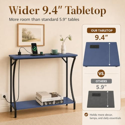 ARTPOWER Console Table with Built-in Power Outlets, Wood Narrow Behind Couch Sofa Table with Charging Station, Skinny Entryway Table with Open Shelf for Living Room, Hallway, Foyer,Set of 2, Blue - color: Blue, size: 2-packs