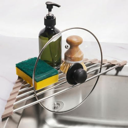Tomorotec Triangle Roll Up Dish Drying Rack 304 Stainless Steel Beige | BPA-Free Food-Grade Silicone Edges Foldable Waterproof Rustproof Heavy-Duty Space Saver Heat Resistant to 550°F - color: Light Coffee Color