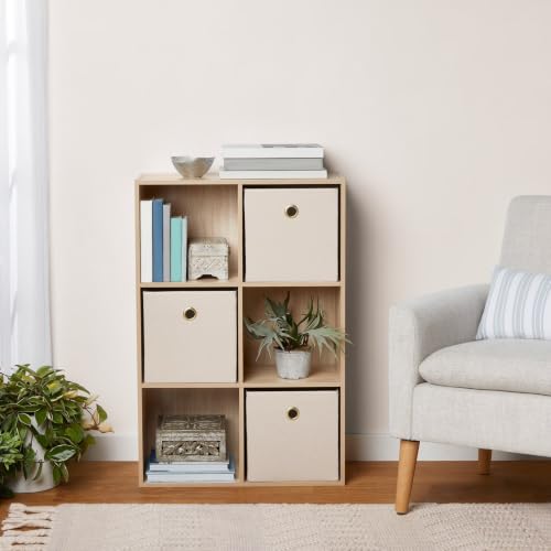 6 Cube Modular Storage Organizer Spring Pine Open Bookshelf Cabinet | Wood Cube Shelving Unit for Bedroom Living Room Office, 6 Compartment Open Cubby Display Storage Rack