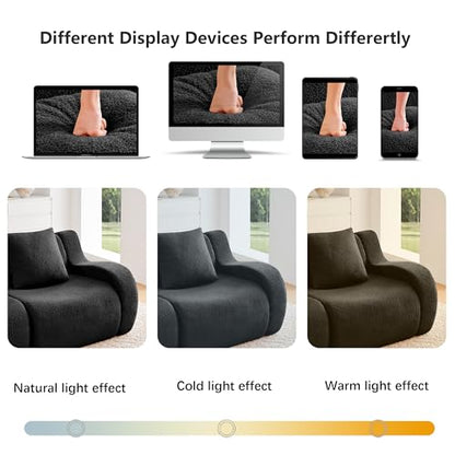 81.7" Loveseat Sofa, No Assembly, Streamlined Design, Modern Small Couch with Plush Teddy Fabric for Living Room, Bedroom, Apartment, Home Office (Black) - color: Black02, size: 2 Seat