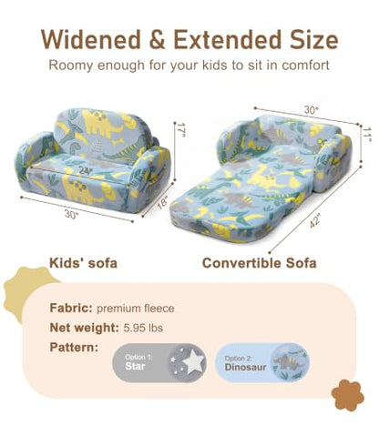 little dove 2-in-1 Kids Couch, Kid Sofa that Fold Out, Glow in the Dark Kid Chair, Extra Wide Kids Sofa, Comfy Kids Chair, Convertible Couch, Gifts for Girls & Boys, Dinosaur - color: Dinosaur