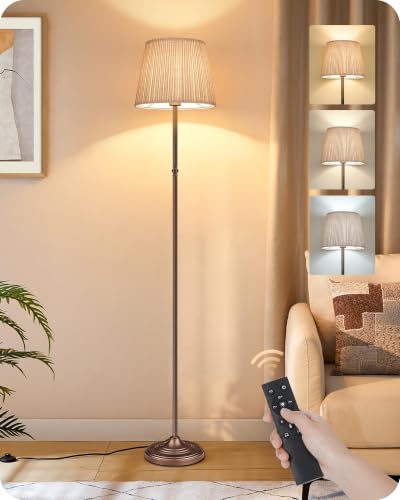 Dimmable Floor Lamp for Living Room, 68" Tall Standing Lamp | Reading Light with Remote & Foot Pedal, 10W LED Bulb (3000K-6500K), FCC Listed, Reinforced Base, Brown and Beige VE12LD05 - color: Brown+ Beige