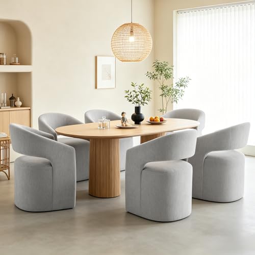 Upholstered Barrel Chair with Casters, Soft Textured Fabric Accent Armchair, Curved Wraparound Backrest, Open Cutout, Rounded Seat for Vanity Office Bedroom, Light Gray - color: Light Gray