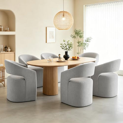 Upholstered Barrel Chair with Casters, Soft Textured Fabric Accent Armchair, Curved Wraparound Backrest, Open Cutout, Rounded Seat for Vanity Office Bedroom, Light Gray - color: Light Gray