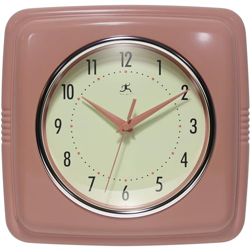Infinity Instruments Square Retro Wall Clock, Terracotta, 9.25" - color: Terracotta