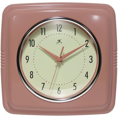 Infinity Instruments Square Retro Wall Clock, Terracotta, 9.25" - color: Terracotta