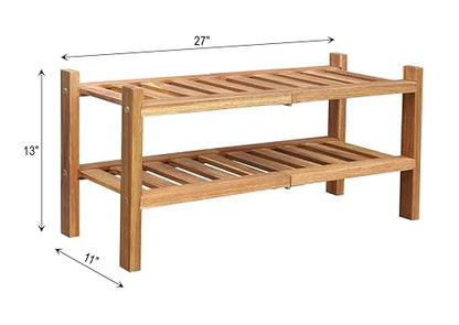 2-Tier Acacia Wood Stackable Shoe Rack - Brush Teak - color: Teak