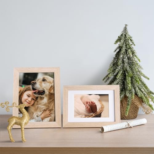 A5 Picture Frame Natural, Solid Wood Frames with Acrylic Plexiglass for Pictures 4x6 with Mat or A5 without Mat, Tabletop and Wall Mounting Display, Set of 4 - color: Natural, size: A5