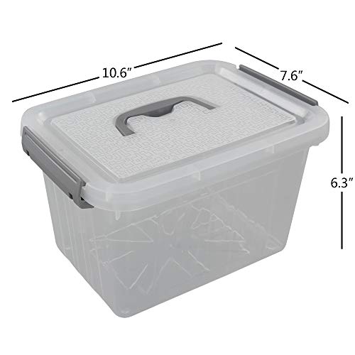 6-Pack Plastic Storage Box, 6 L Clear Storage Bins with Lid | 10.6"L x 7.6"W x 6.3"H, Integrated Top Handle, SecureLatches, Versatile For Craft, Cosmetic And Small Supply Storage - size: 6 L