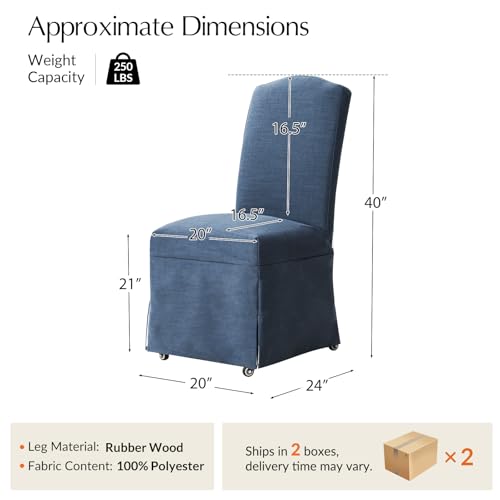 HULALA HOME Upholstered Dining Chairs Set of 4, High Back Dining Chairs with Removable Slipcover, Solid Wood Legs with Casters, Transitional Accent Chairs for Dining Room Living Room, Slate Blue - color: Slate Blue, size: Set of 4