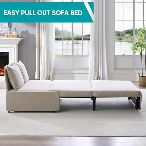 BALUS 43" W Twin Pull Out Sofa Bed Sleeper Couch with Pullout Beds, Convertible 2 in 1 Linen Sleepers Sofas Armless Chair with Pillows and Foldable Mattress for Small Space Apartment Loft, Beige - color: Beige, size: Twin