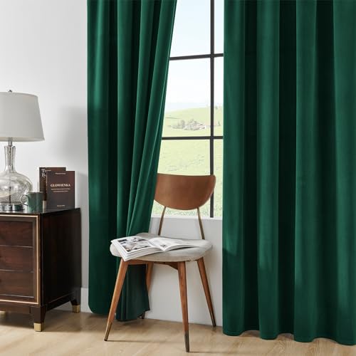 Joydeco Dark Green Velvet Curtains 63 Inches Long, Luxury Grommet Blackout Curtain 2 Panels, Thermal Insulated Privacy Room Darkening Window Drapes for Bedroom Living Room Home Theatre (52Wx63L) - color: *Grommet | Dark Green, size: 52"W x 63"L (Pack of 2