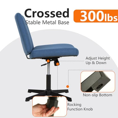 FDW Criss Cross Chair Armless Cross Legged Office Desk Chair Adjustable Swivel Ergonomic Gaming Chair No Wheels Backrest with Wide Seat Native Sponge Computer Task Vanity Chair for Home Office,Blue - color: Blue, style: Without Wheels
