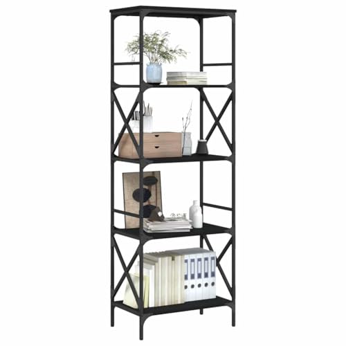 5-Tier Bookshelf Industrial Bookcase with Metal Frame, Tall Open Storage Display Shelving Unit for Living Room, Bedroom, Office, 23.2 x 13.8 x 67.3 Inches, Black - color: Black