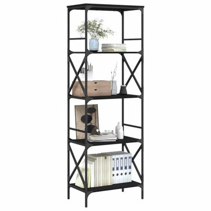 5-Tier Bookshelf Industrial Bookcase with Metal Frame, Tall Open Storage Display Shelving Unit for Living Room, Bedroom, Office, 23.2 x 13.8 x 67.3 Inches, Black - color: Black