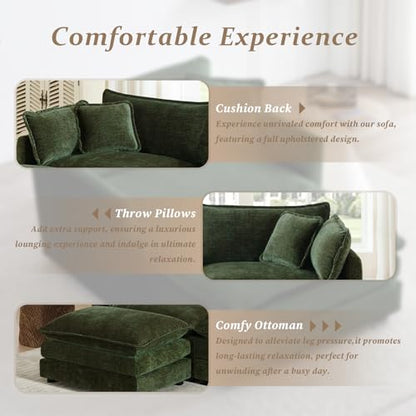 70.8" Chenille L Shaped Modular Sofa with Ottoman,Green | Randomly Assemble Modular Sofa Sets, Modern Recliner Deep Seat Sofa Set for Living Room,Office - color: Green, size: 2S+1O