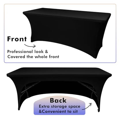 Nasitos 2 Pack Black Table Cloth Rectangle - 8 ft Spandex Stretch Tablecloths Fitted, Washable, Wrinkle-Free for Parties, Banquet & Trade Shows - color: Black, size: 8FT