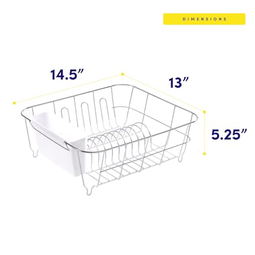 Sweet Home Collection Metal 2 Piece Dish Drying Rack Set Drainer with Utensil Holder Simple Easy to Use Fits in Most Sinks, 14.5" x 13" x 5.25", White - color: White