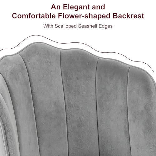 VECELO Velvet Dining Chairs Set of 6, Modern Upholstered Kitchen Chairs with Thick Cushions, Curved Padded Backrest and Metal Legs, for Kitchen, Dining Room, Living Room, Gray - color: Grey, size: Set of 6