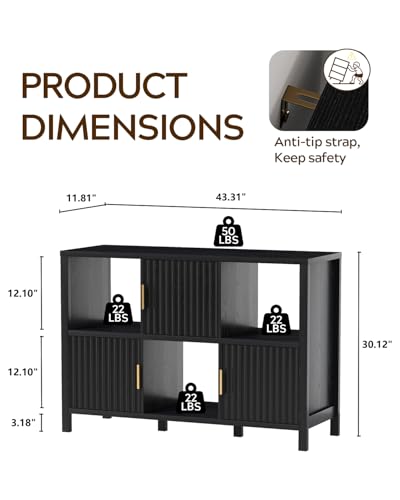 6 Cube Storage Organizer，Bookshelf with 3 Doors，for Living Room, Home Office 1PC (Black) - color: Black, size: 1PC