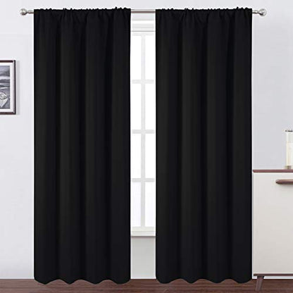 Black Blackout Curtains/38 x 84 Inch/Set of 2 Panels Rod Pocket Room Darkening Curtains for Bedroom - color: Black, size: 38"W x 84"L (Pack of 2)