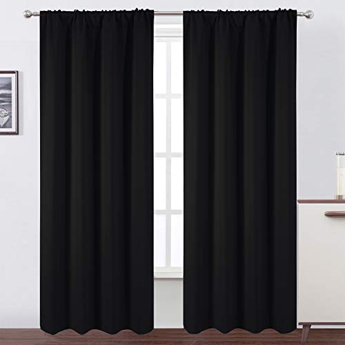 Black Blackout Curtains/38 x 84 Inch/Set of 2 Panels Rod Pocket Room Darkening Curtains for Bedroom - color: Black, size: 38"W x 84"L (Pack of 2)