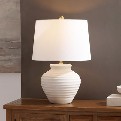 SAFAVIEH Lighting Ledger 22.5" Table Lamp, Bone TBL4352B | Textured Ceramic Base, Fabric Shade, LED Bulb Included, Rustic Farmhouse Style, Easy Assembly - color: Bone