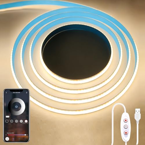 COB LED Strip Light 6ft Warm White,320LED/M 5V LED Strip Lights | Dimmable 3000K TV Backlight,USB Powered Flexible Under Cabinet LED Tape Light for Bedroom,Kitchen,Home DIY Lighting - color: Warm White, size: 6ft