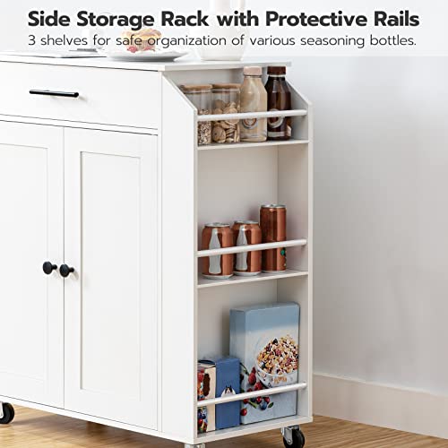 HOOBRO Kitchen Island with Power Outlet, Kitchen Storage Island with Spice Rack and Drawer, Rolling Kitchen Cart on Wheels, for Home, Kitchen and Dining Room, White WT82UZD01G1 - color: White