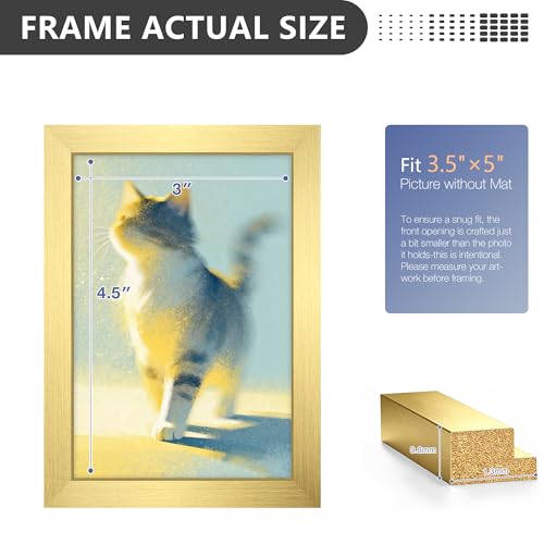 3.5x5 Picture Frame, Wall Mount or Tabletop Photo Frames with Engineered Wood, Gold 4 Pack - color: GD, size: 3.5x5-4PK