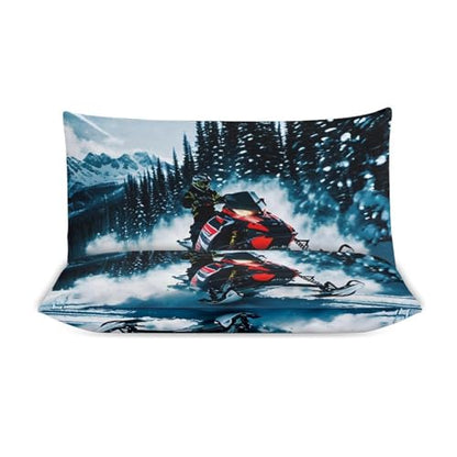 3 Piece Cool Snowmobile Bedding Set - Ultra Soft Fabric & Double-Sided Print, Breathable Comforter Set with 1 Quilt Cover & 2 Pillowcases for Home Hotel, 102"x90" - size: 102"x90"