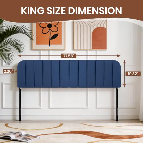 Upholstered Headboard Adjustable Height Queen/King Headboard Velvet Tufted Modern Headboards Easy Assemble Channel Stitched Headboard(Azure King) - color: Azure, size: King