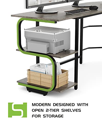 Reversible L Shaped Desk with Shelves 61" Gaming Corner Desk with Storage | Large Desktop Surface, 2-Tier Open Storage Shelves, Premium Office Computer Desk Workstation for Home Office, Gaming, Study