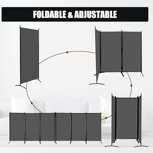 Room Divider-Folding Privacy Screens, 6 ft Partition Room Dividers Wall for Separation, Home, Office, Classroom, Studio (Grey, 6 Panel) - color: Grey, size: 6 Panel