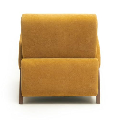 33" Velvet Fabric Modern Comfort Lazy Cloud Chair, Upholstered Deep Seat Single Sofa with Birch Legs, Fashion Lounge Chair with Slim Design for Living Room, Brown Yellow - color: Brown Yellow