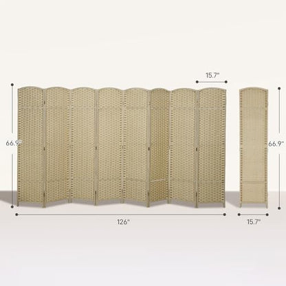 HOMCOM Room Divider 8 Panel Folding Privacy Screen 5.6' Tall Beige | Freestanding Partition, Home Office, Bedroom - color: Beige, size: 8 Panel