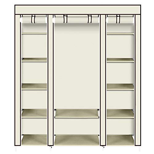 Portable Clothes Closet, Wardrobe Storage Organizer with Non-Woven Fabric, Quick and Easy to Assemble (Beige)