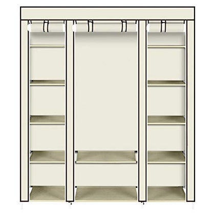 Portable Clothes Closet, Wardrobe Storage Organizer with Non-Woven Fabric, Quick and Easy to Assemble (Beige)
