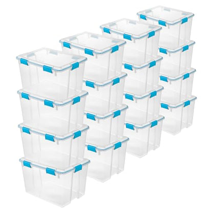 Sterilite Gasket Storage Box with Lids for Home & Office, 80 Quart, 16-Pack | Heavy-Duty, Stackable, and Organizing Containers for Bathroom, Cabinet, Closet, and Garage, Clear and Blue Aquarium Latches - size: 80 Quart, style: 16 Pack